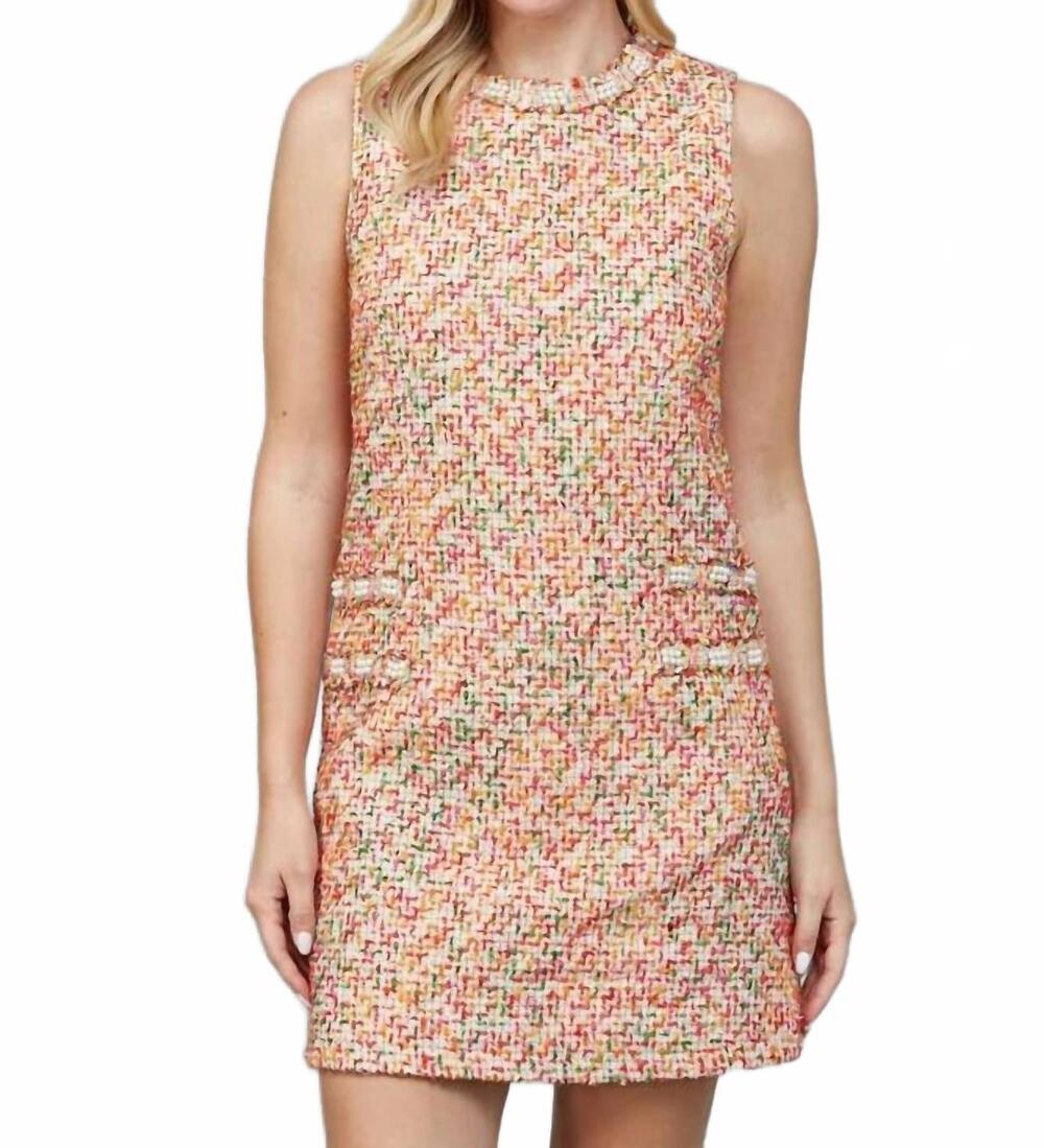 NEW FATE margot tweed mini dress in ivory multi